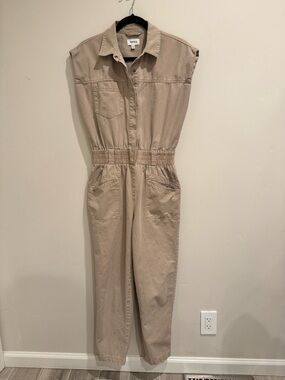Womens Pistola Tan Cap Sleeve Utility Jumpsuit with Elastic Waist Small